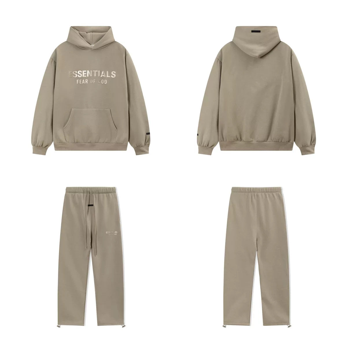 Fear Of God Essentials Hot Stamped Double‑Line Hoodie Sweatpants 2‑Pieces Tracksuit Set Taupe