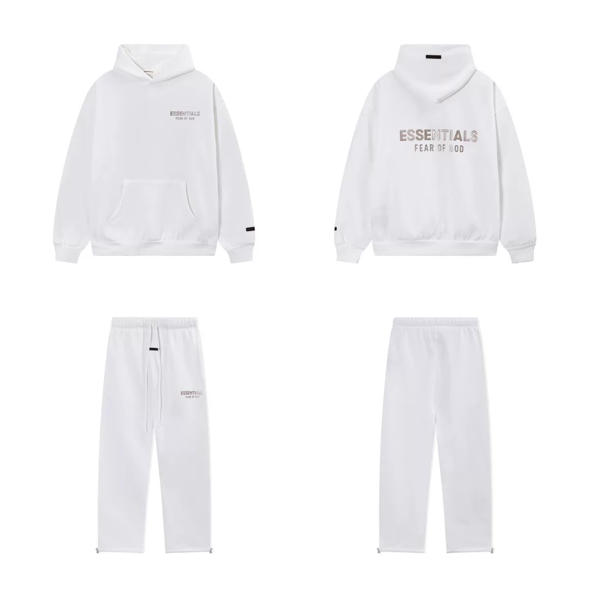 Fear Of God Essentials Double‑Line Hoodie Sweatpants 2‑Pieces Tracksuit Set White