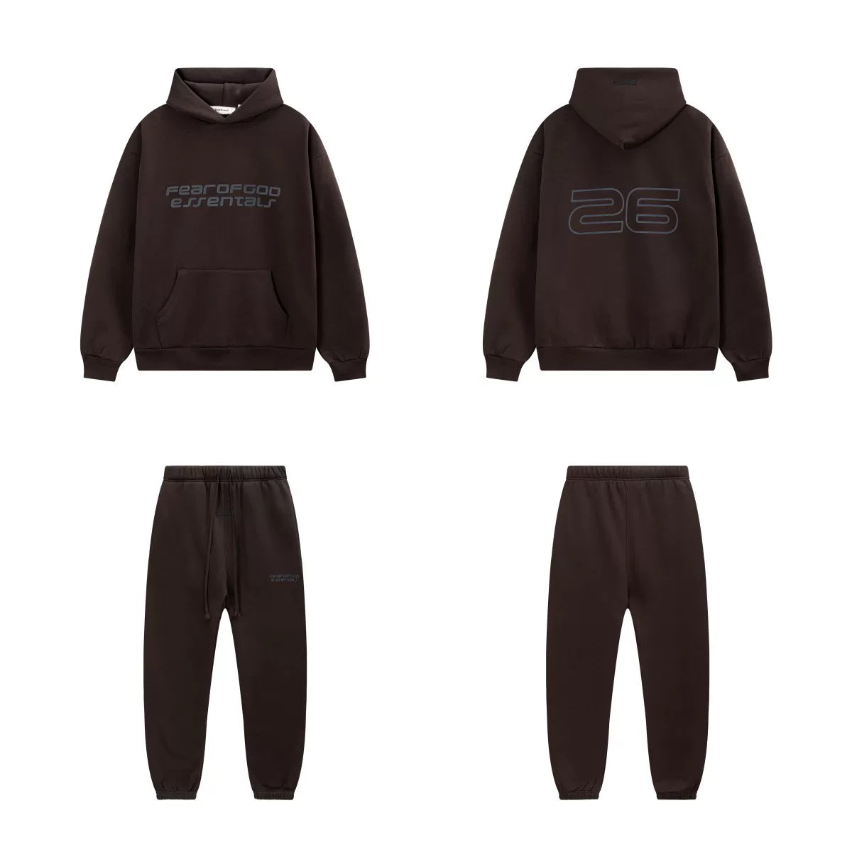 Fear Of God Essentials 26 Graphic Hoodie & Jogger Tracksuit Set Dark Brown