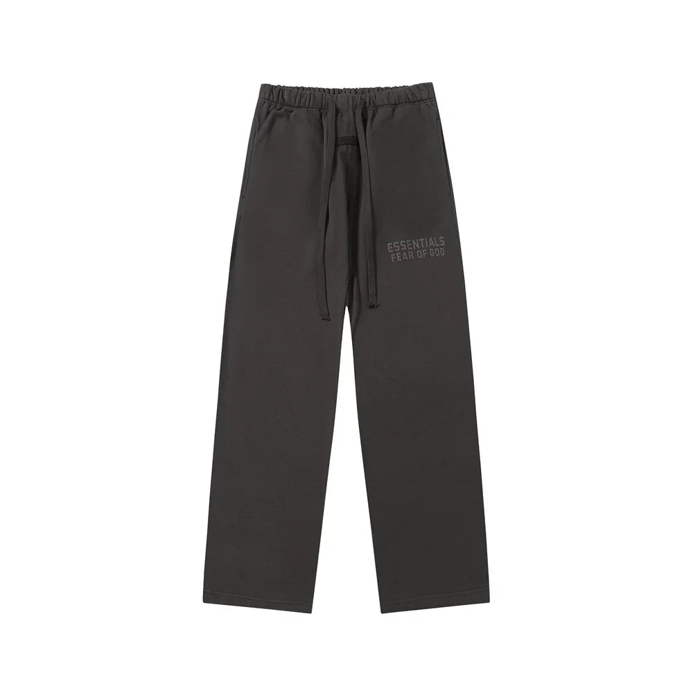Fear Of God Essentials Tone‑on‑Tone Text Logo Straight‑Leg Sweatpants Charcoal Grey