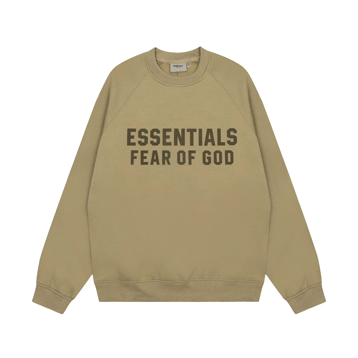 Fear Of God Essentials Double‑Line Plush Crewneck Sweatshirt Khaki