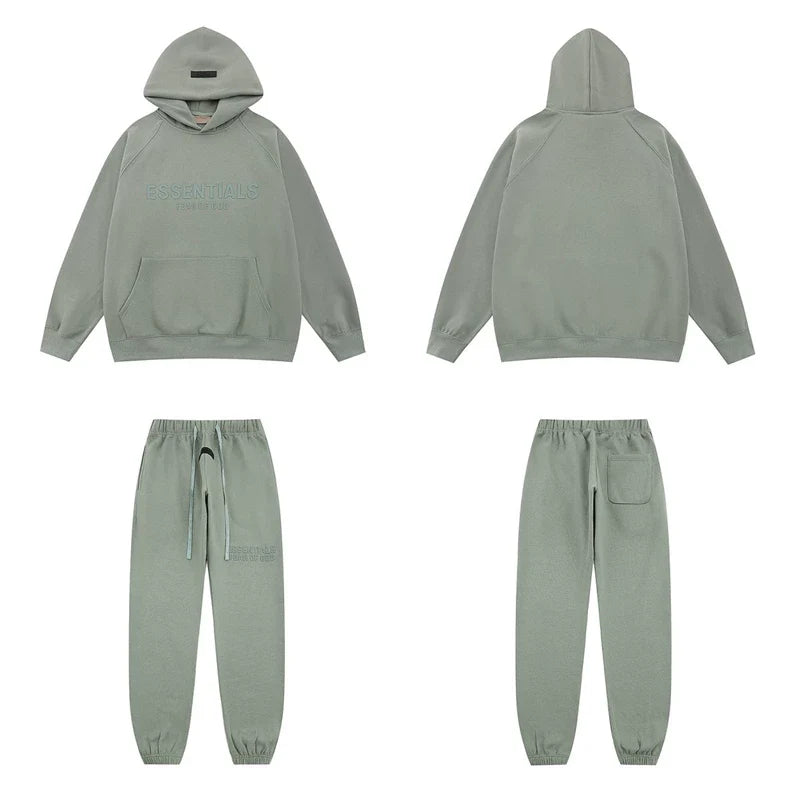Fear Of God Essentials Tone‑on‑Tone Hoodie & Jogger Tracksuit Set Dusty Sage