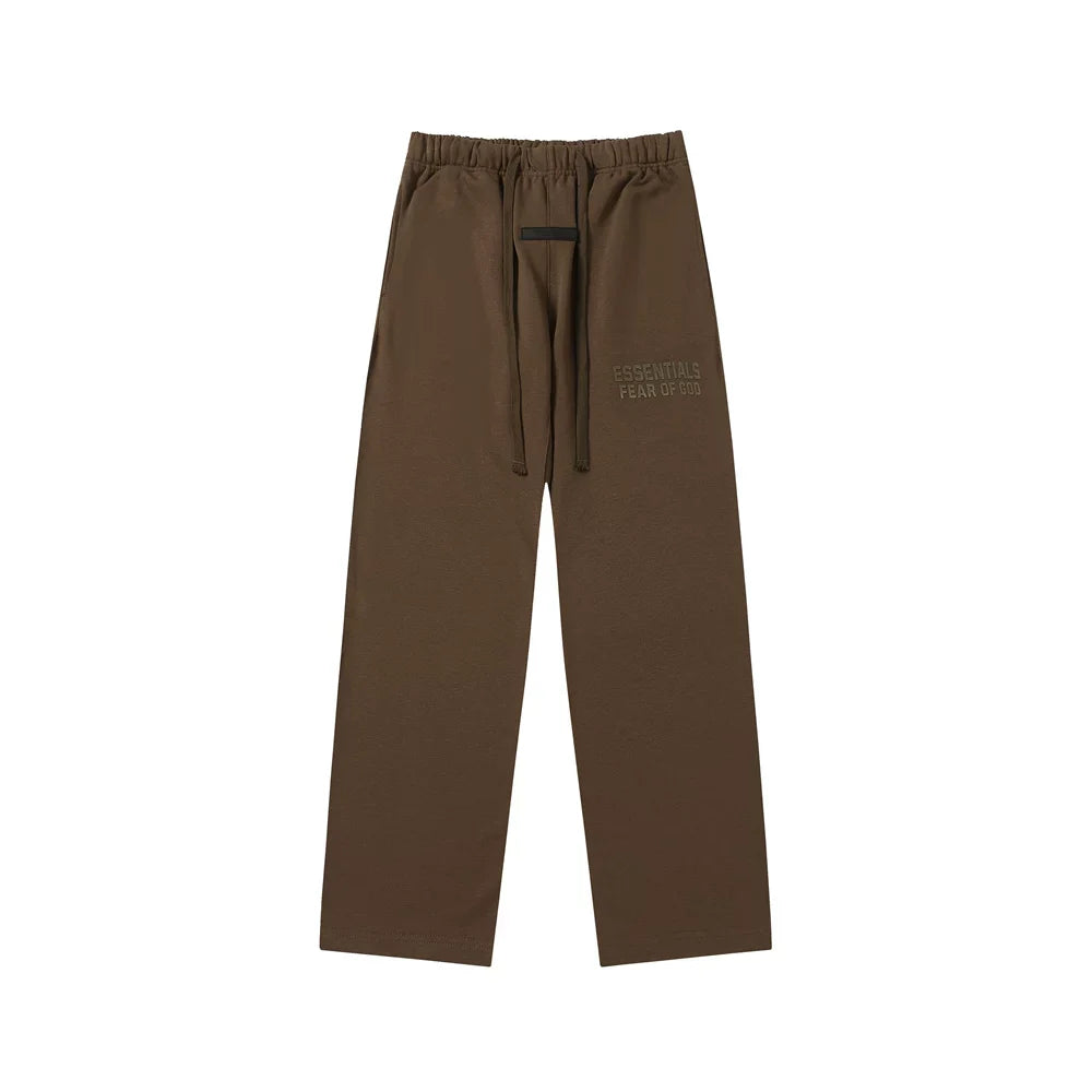 Fear Of God Essentials Tone‑on‑Tone Text Logo Straight‑Leg Sweatpants Dark Brown