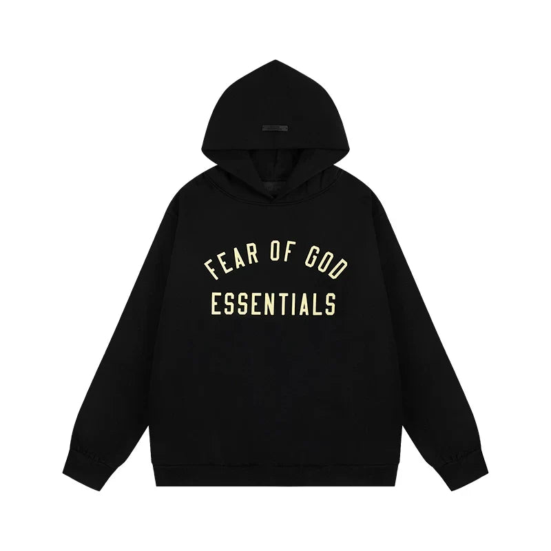 Fear Of God Essentials Vintage Letter Print Pullover Hoodie Black