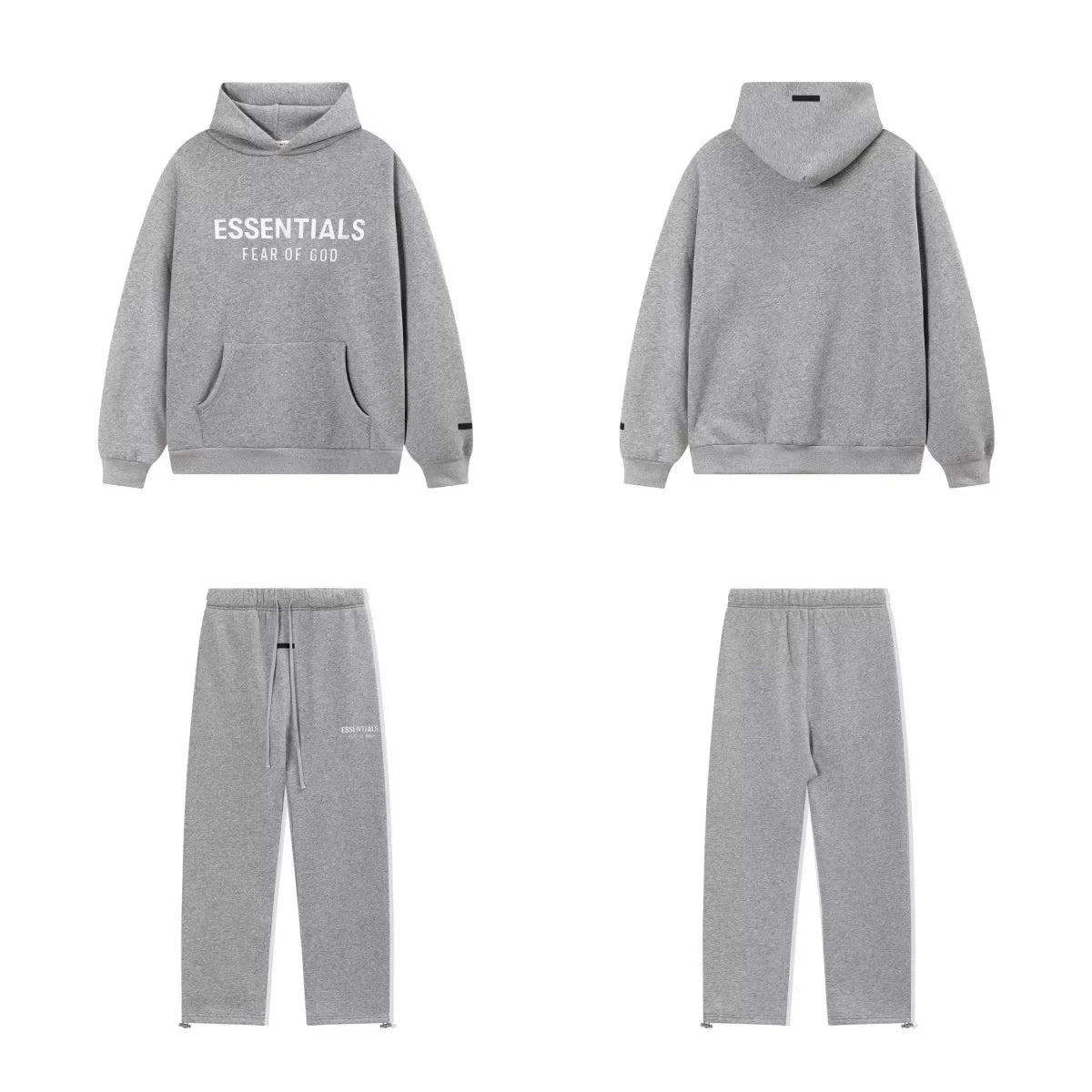 Fear Of God Essentials Hot Stamped Double‑Line Hoodie Sweatpants 2‑Pieces Tracksuit Set Heather Grey