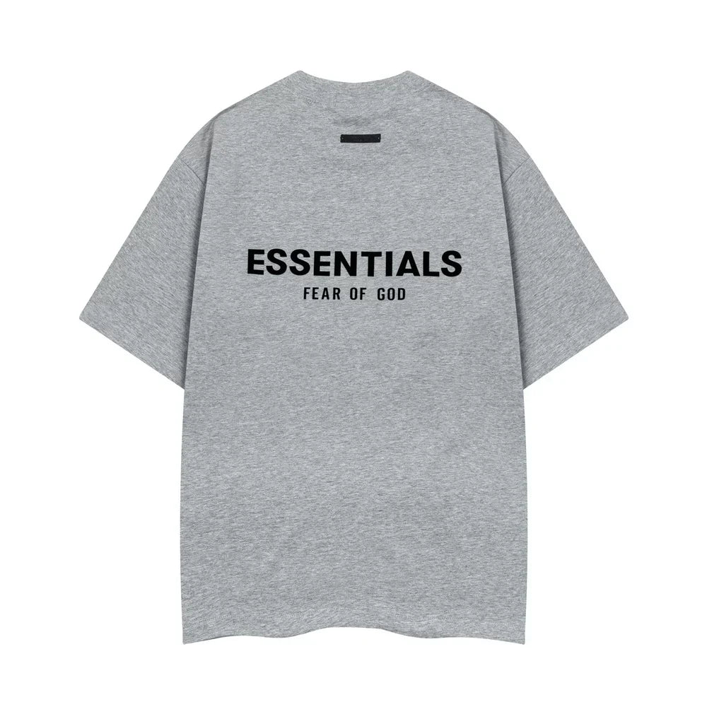 Fear Of God Essentials Double Line Back Logo Oversized T‑Shirt Medium Heather Grey