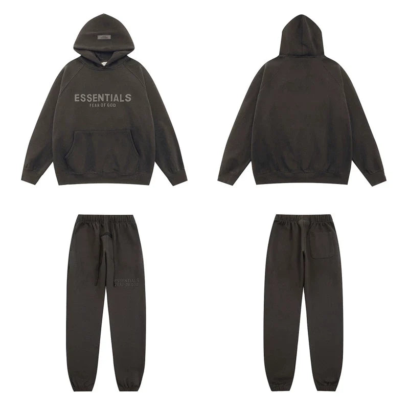 Fear Of God Essentials Tone‑on‑Tone Hoodie & Jogger Tracksuit Set Black