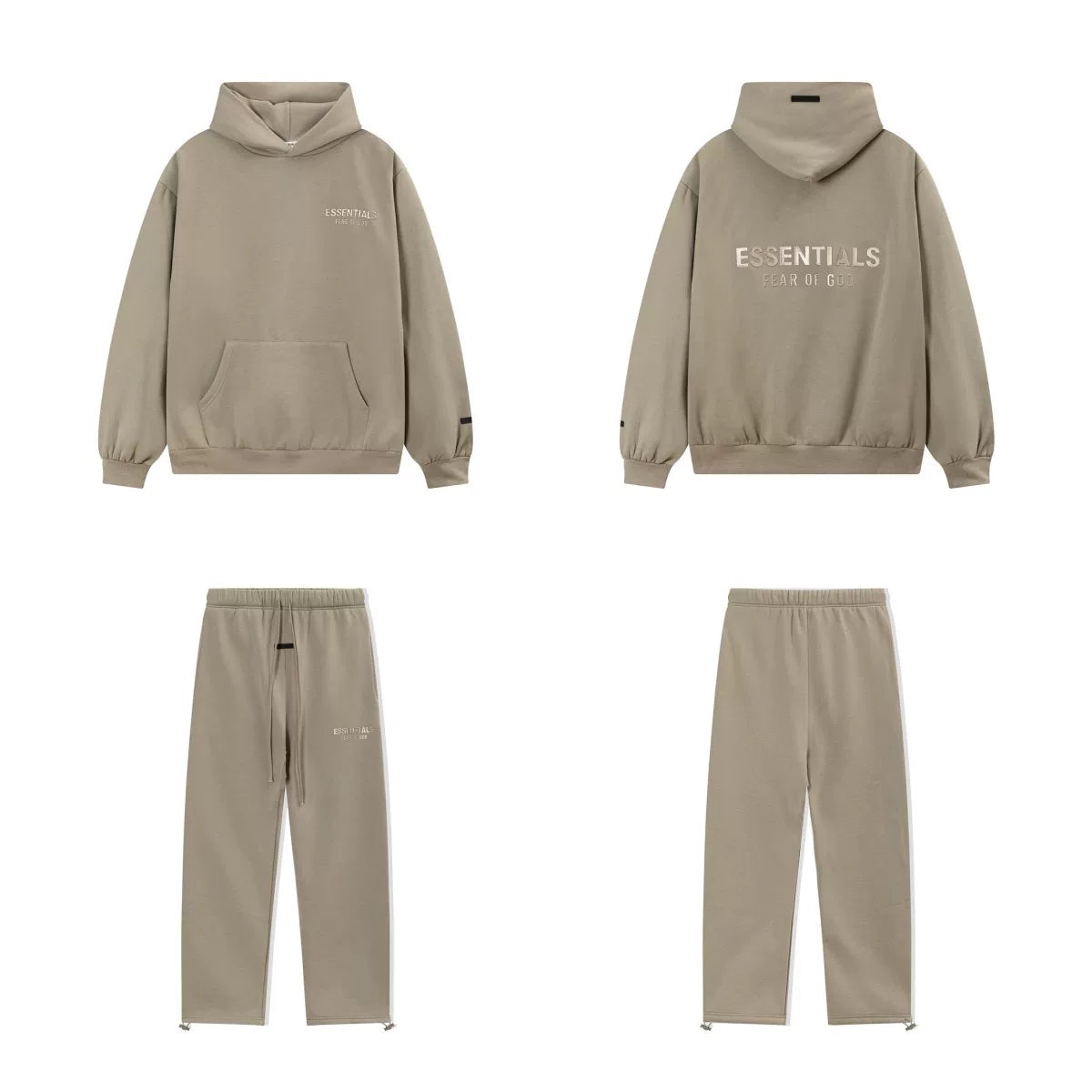 Fear Of God Essentials Hot Stamped Double Line Hoodie & Straight Pants Set Taupe