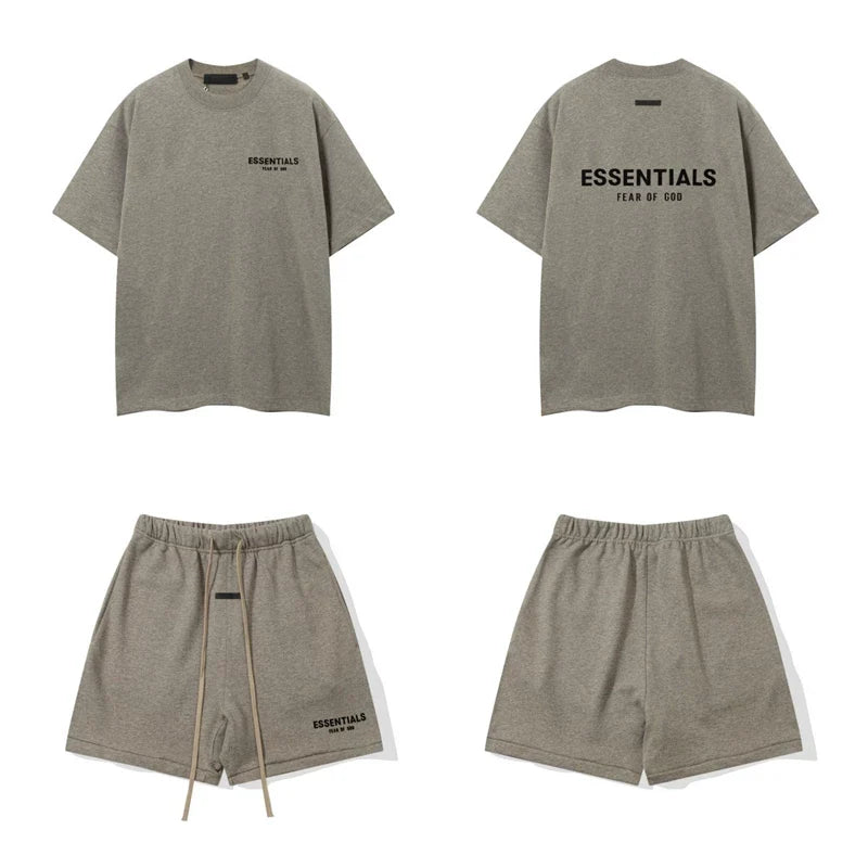 Fear Of God Essentials T‑Shirt Fleece Shorts Summer Set Moss Taupe