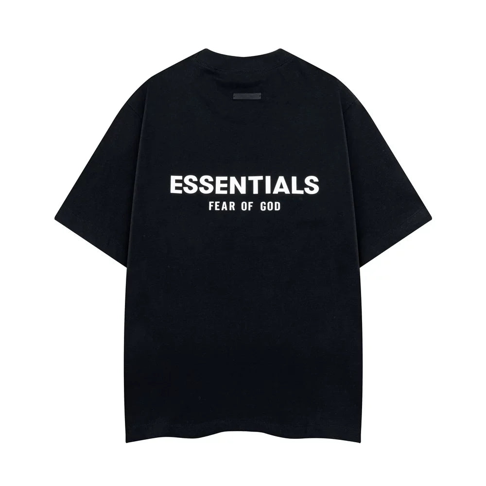 Fear Of God Essentials Double Line Back Logo Oversized T‑Shirt Black
